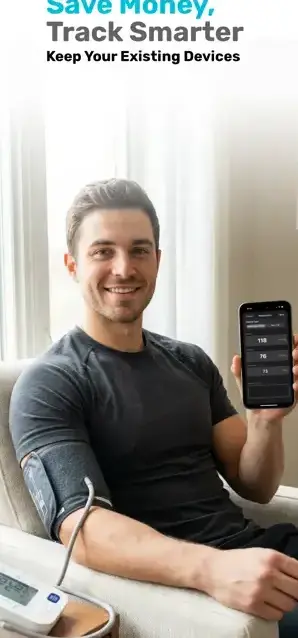 App Store screenshot showing blood pressure tracking with Health Scan Express