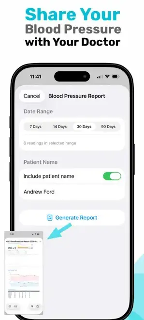 App Store screenshot showing a generated health report in Health Scan Express