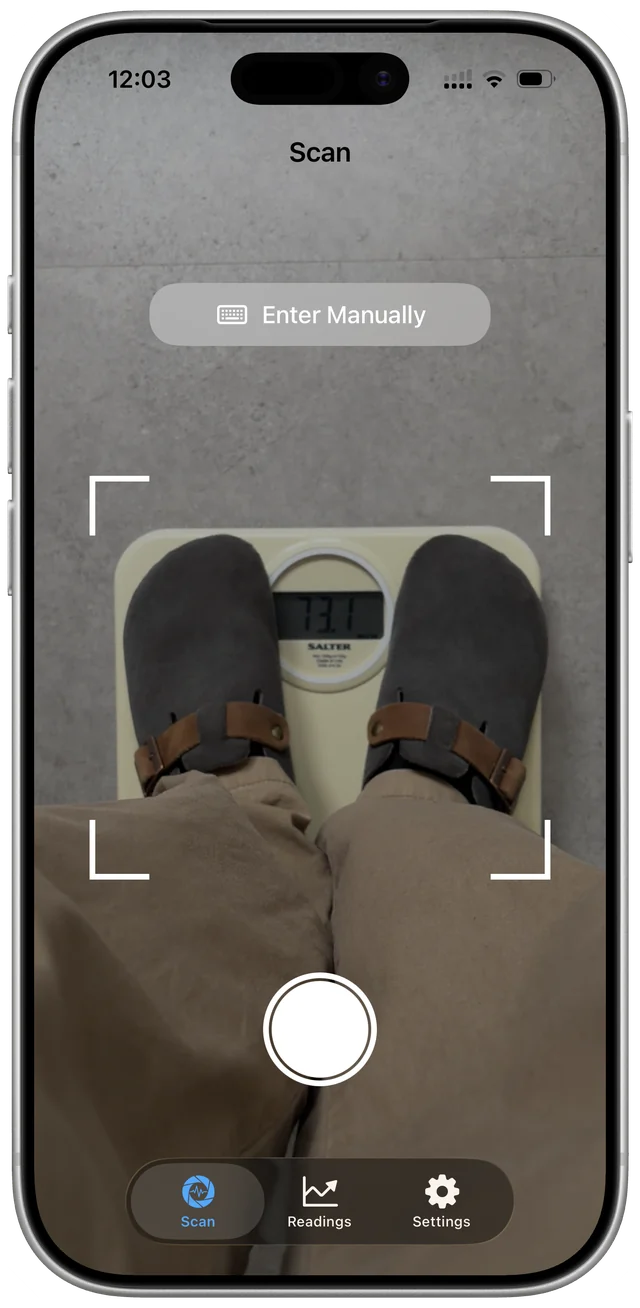 Health Scan Express camera framing a digital scale display